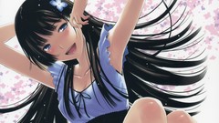 Anime blush long hair anime girls blue eyes black hair open 