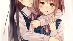 Anime blush long hair anime girls school uniforms yellow eyes 