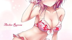 Anime blush pink hair anime girls blue eyes cleavage bikini 