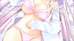 Anime blush pink hair anime girls green eyes bra hair bow 