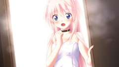 Anime blush pink hair long hair blue eyes towels game cg 