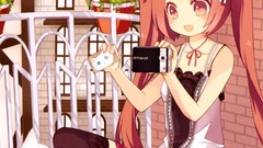 Anime blush pink hair long hair pink eyes scans