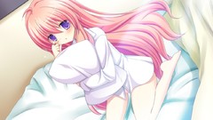Anime blush pink hair long hair short hair game cg purple eyes 