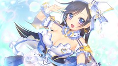 Anime blush smiling anime girls black hair purple eyes cleavage 