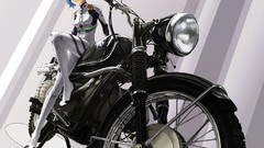 Anime BMW motor red eyes blue hair anime girls short hair neon 