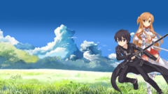 anime boys anime girls yuuki asuna kirigaya kazuto sky clouds