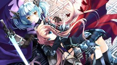 Anime brown armor long hair anime girls blue eyes yellow eyes 