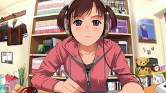 Anime brown eyes headsets bookcase original characters Oekaki 
