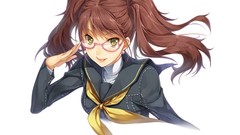 Anime brown glasses long hair anime girls brunettes yellow eyes 