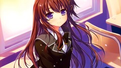 Anime brown long hair seifuku alpha purple eyes