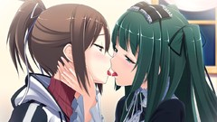 Anime brown Manga widescreen kissing anime girls green eyes bra 