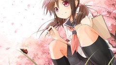 Anime brown pink eyes seifuku cherry blossoms