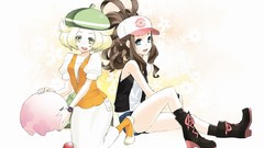 Anime brown Pokemon anime girls boots blue eyes green eyes 