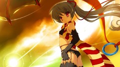 Anime brown red eyes gloves blondes scarfs elbows long hair 