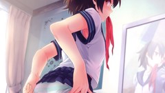 Anime brown Ribbons blush anime girls brown eyes brunettes 