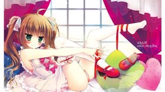 Anime brown Ribbons blush anime girls green eyes underwear 