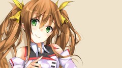 Anime brown Ribbons long hair anime girls green eyes brunettes 