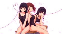 Anime brown sitting school smiling anime girls black hair 