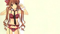 Anime brown stockings long hair bra underwear panties thigh 