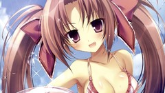 Anime brown wet skirts long hair short hair ecchi cleavage 