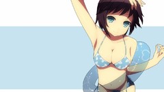 Anime brunettes short hair cleavage swimsuits wardrobe 
