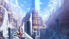 Anime canyon cities skies artwork scenic futuristic