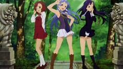 Anime caricature anime girls arms raised Kannagi: Crazy Shrine 