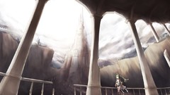 Anime Castles cities long hair anime girls boots green eyes 