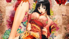 Anime cherries multicolor long hair anime girls snyp black hair 