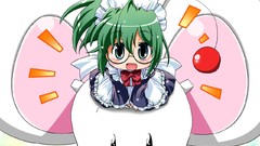 Anime Chibi anime girls green eyes maids green hair galge 