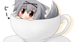 Anime Chibi red eyes blush gray hair animal ears tails
