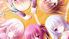 Anime circles Ribbons blondes blue hair pink hair anime girls 