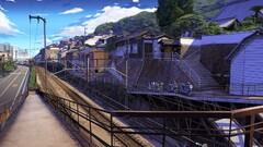 Anime cityscape House road City urban outdoors town