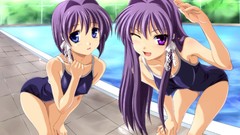 Anime Clannad anime girls blue eyes purple hair fujibayashi 