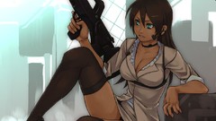 Anime cleavage thigh highs high heels