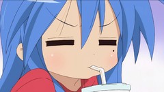 Anime close-up blue hair anime girls closed eyes drinking lucky 