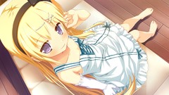 Anime close-up dress gloves blondes elbows long hair barefoot 