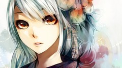 Anime close-up lips faces kimono long hair anime girls green 