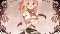 Anime collar Ribbons blush blue eyes bondage orange hair open 
