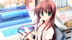 Anime Computers geek anime girls green eyes brunettes tsukasa 