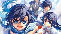 Anime couple schoolgirls skirts long hair short hair