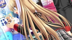 Anime couple schoolgirls skirts long hair short hair