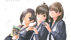 Anime couple schoolgirls skirts long hair short hair