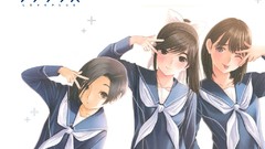 Anime couple schoolgirls skirts long hair short hair