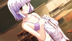 Anime desks pink hair brown eyes classroom school uniforms bra 