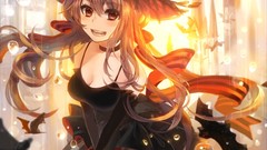 Anime dress bat witch long hair anime girls cleavage