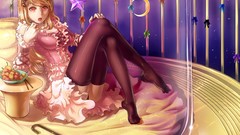 Anime dress beds anime girls underwear panties thigh highs