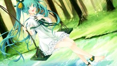 Anime dress blue hair barefoot anime girls hatsune miku 