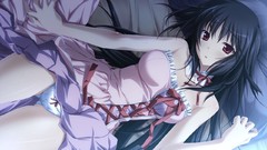 Anime dress blush long hair black hair saki purple software 