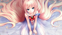 Anime dress bows blondes long hair anime girls blue eyes white 